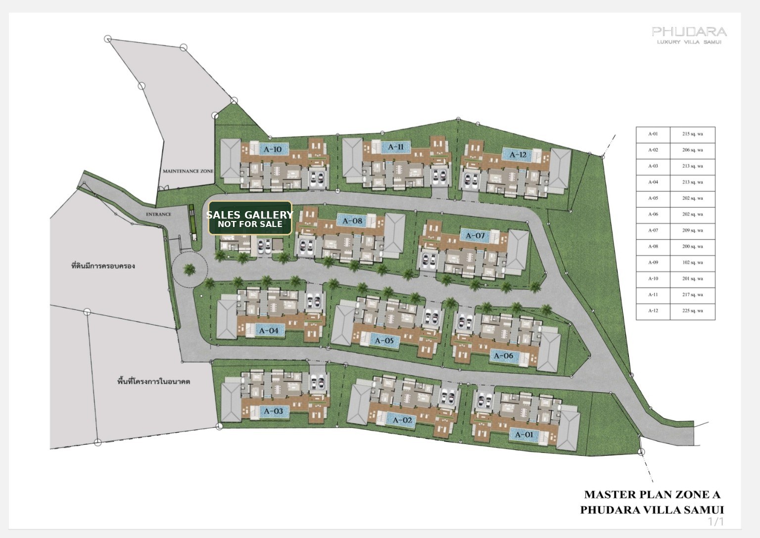 PHUDARA Phase 1 Master Plan with A-09 marked as Sales Gallery / Not for Sale